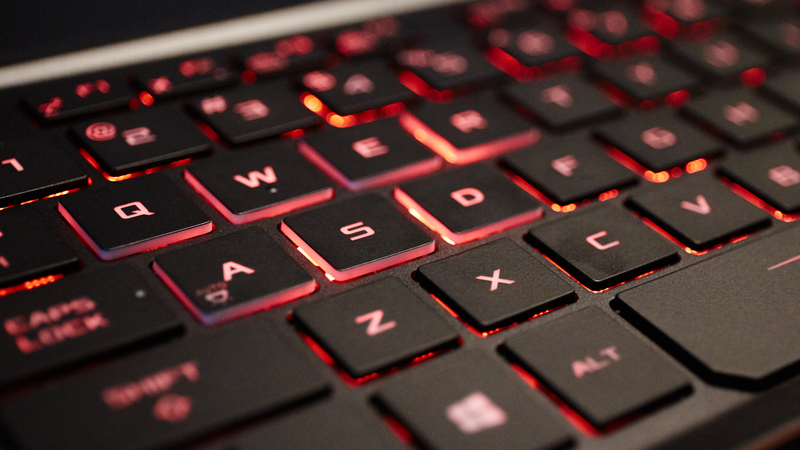 The keyboard is a nod to gamer design, and I kind of wish they’d gone with something a little more modern and a little less “gamer-chic.”